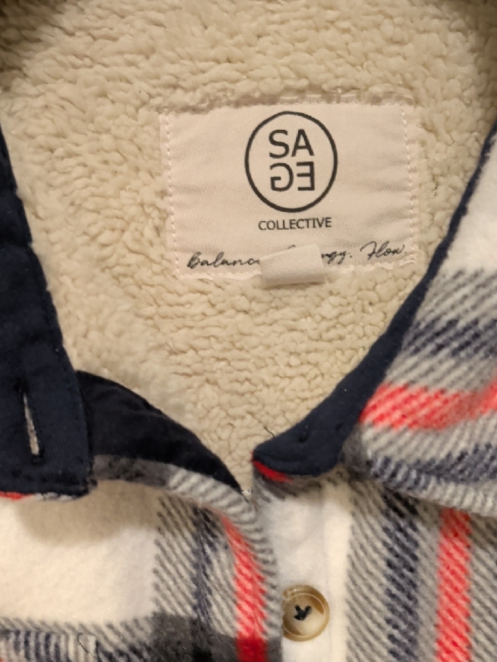 SAGE Cream Black Red Plaid Sherpa-Lined Shirt Jacket - Picture 2 of 8